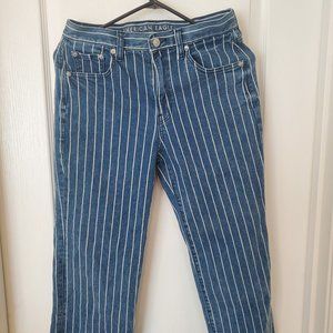 American Eagle Blue and White Wide Leg Crop Super Stretch Striped Jeans | Size 4